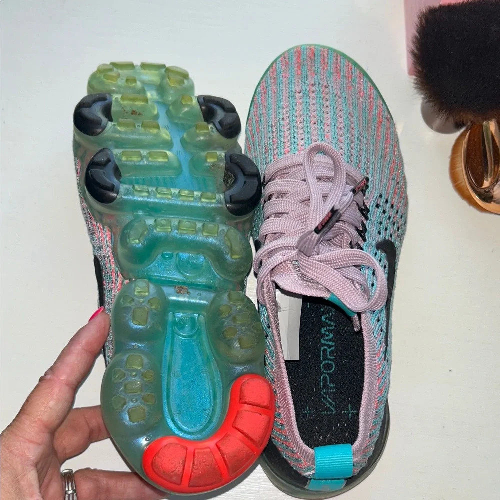 Nike Pink Teal Black Multicolor Air VaporMax Flyknit Athletic Shoes - Picture 5 of 7